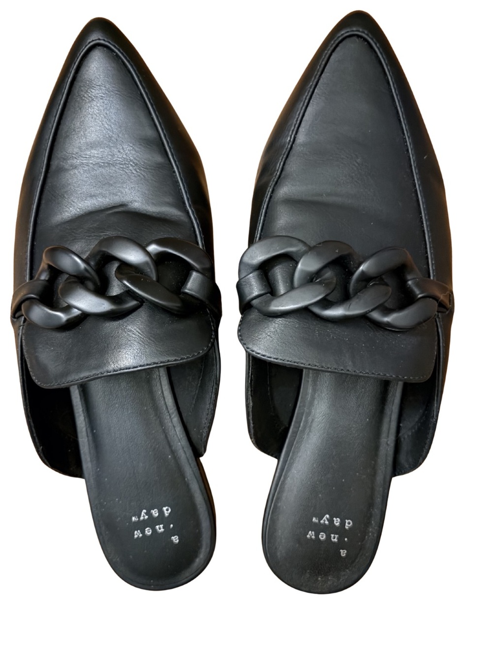 a new day Black Pointed Toe Chain-Trim Slip-On Mules